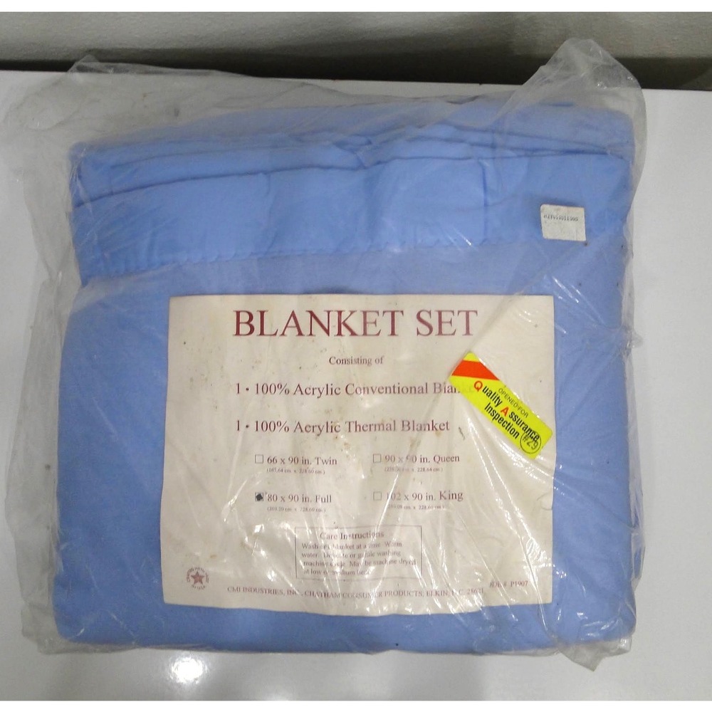 Chatham CMI Industries Blue Acrylic Blanket Set Full 80x90 Thermal Conventional